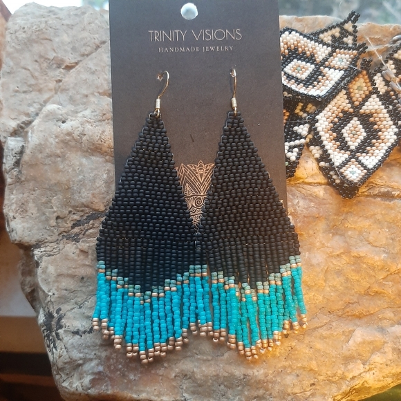 Handmade Beaded Fringe Earrings - Picture 3 of 5